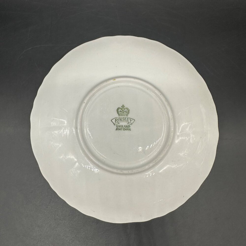 Vintage Aynsley England Saucer Plate Bone China Green Dogwood Floral Gold Trim - Picture 3 of 8